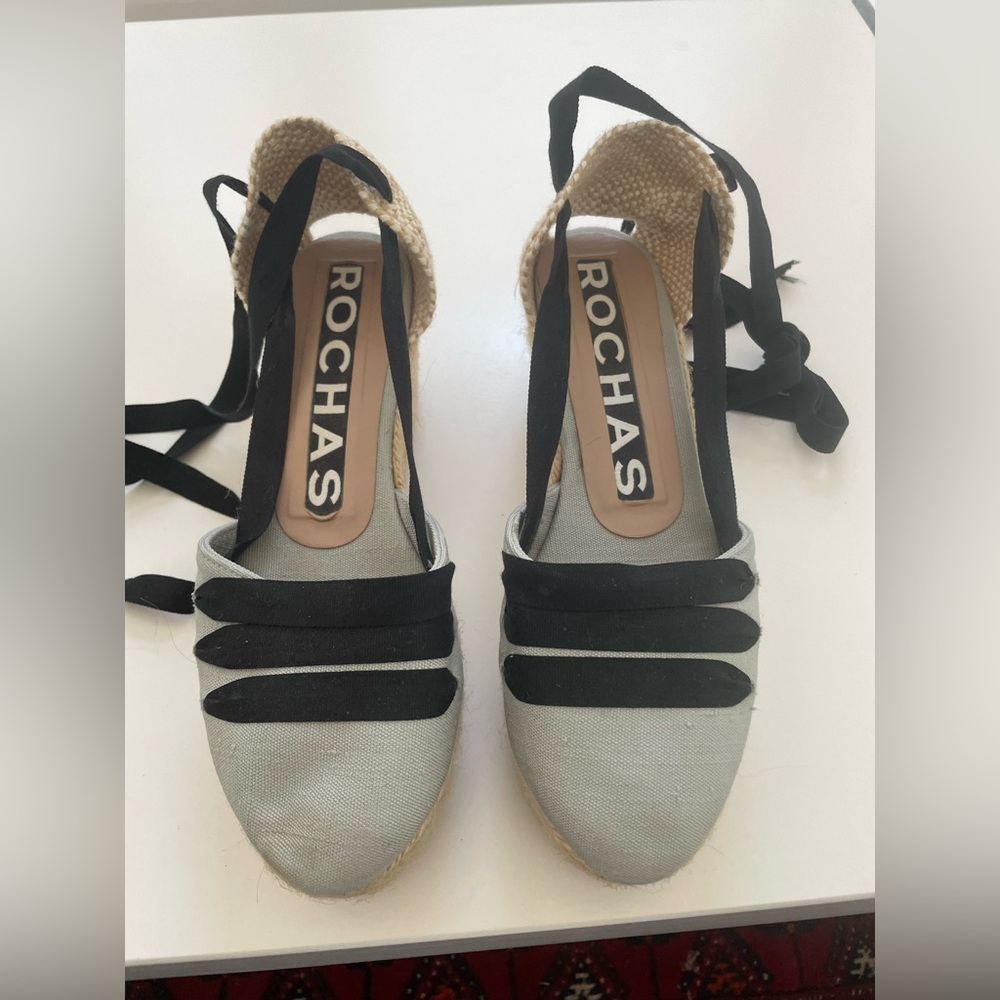 ROCHAS GRAY WEDGE ANKLE STRAP SHOES